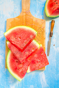 西瓜切片 最高视图水果日光食物桌子季节甜点精神健康饮食砧板高架图片