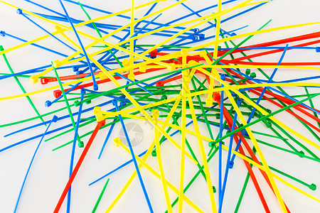 多色尼龙电缆线绿色黄色材料白色蓝色领带工作红色工具工业图片