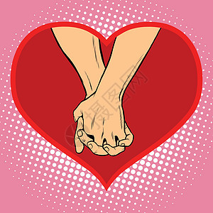 男性和女性手牵着爱的红心象征图片