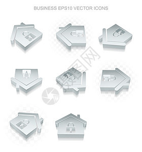 商业图标设置不同视图的金属10 矢量阴影战略安全插图成功房子软垫金融挂锁交易图片