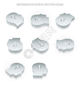信息图标集 对有轻散装 透明阴影 EPS 10矢量的金属头的不同观点图片