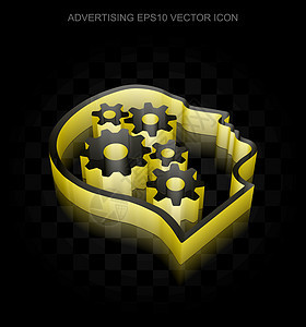 营销图标 黄色3D头带有纸质 透明阴影和EPS 10矢量制成的Gears图片