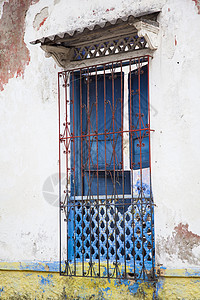 卡塔赫纳德印第亚斯窗户殖民建筑学古董房子历史性遗产白色历史蓝色图片