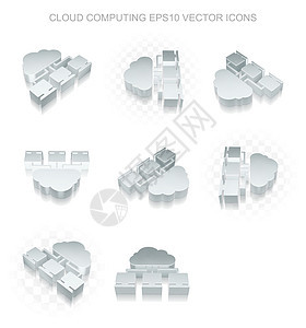云计算图标设置不同视图的金属云网络透明阴影 EPS 10 矢量图片