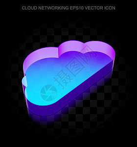 云技术图标 3d 霓虹灯发光云由玻璃制成 EPS 10 矢量网站解决方案服务器辉光阴影网络水晶镜子全球互联网图片
