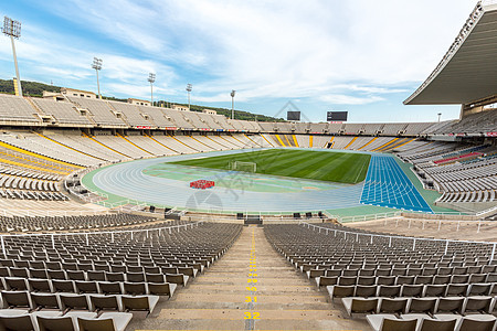 西班牙巴塞罗那 巴塞罗那奥林匹克体育场天空观光建筑座位反射爬坡旅行场地足球旅游图片