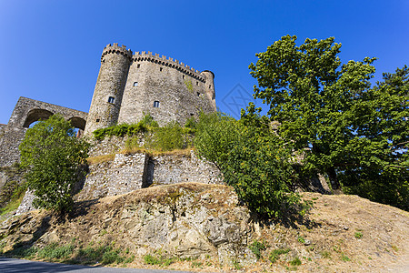 古代堡垒蓝色爬坡城堡石头历史旅行旅游建筑学古董绿色图片