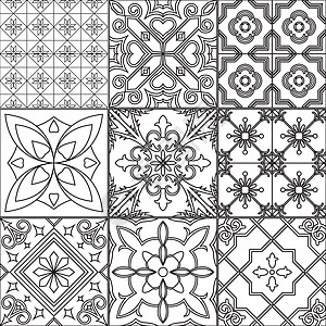 一套九个黑白瓷砖页数打印对角线治疗万花筒制品陶瓷染色包装艺术图片