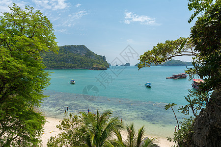 Angthong国家海洋公园天堂海岸海洋海滩蓝色海湾热带天线海景天空图片