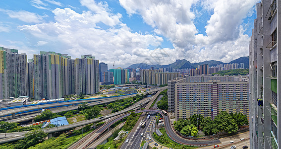 具有地标狮子大鹏的香港公共地产建筑民众住房生活不动产城市窗户景观摩天大楼高楼多层图片
