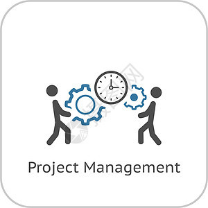 项目管理图标 平面设计服务齿轮战略金融团队经理插图商业社会时间背景图片