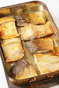 Oven 烤肉片淡水鱼片烤箱皮肤食材食物盘子金属平底锅烹饪图片