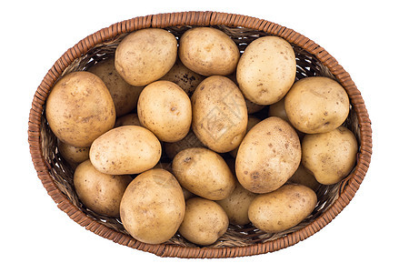 白背景的篮子里生土豆食物饮食糖类农场烹饪收成生产淀粉植物蔬菜图片
