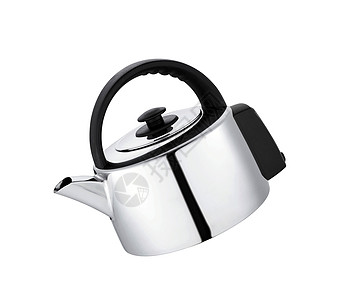 白色背景的现代金属茶壶厨房汽化平底锅火炉危险餐具图片