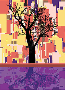 具有树和反射 几何形状 秋叶主题 活动广告 季节性销售传单 自然印刷 生态设计 9 月分支图标 EPS 10 矢量图的抽象方形秋图片