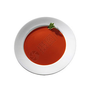 在白色背景下孤立的番茄汤盘子蔬菜午餐勺子温暖食物活力草药美食餐厅图片