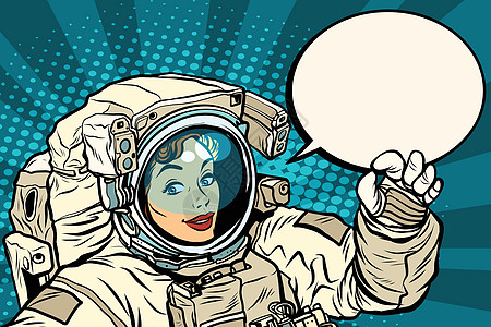 穿太空服的女宇航员OK手势流行艺术宇航服质量科学插图航班小说女士飞船图片