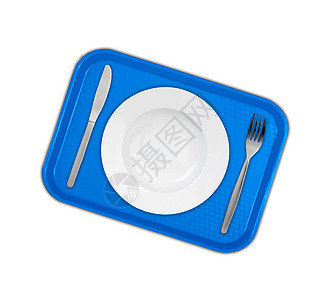 盘子在桌子上摆放的一套用具金属用餐托盘刀具银器烹饪早餐餐厅反射厨房图片