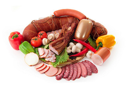 切片香肠 蔬菜和红派猪肉黄瓜男性产品香料手指食物早餐美食牛肉图片