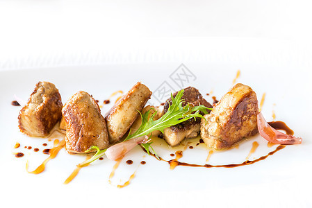 烧烤的foie gras餐厅油炸美食蔬菜沙拉脑袋奢华鸭子小吃美味图片