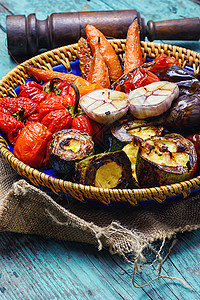 烘烤蔬菜美食烤箱沙拉胡椒茄子托盘棕色午餐油炸炙烤图片