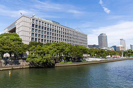 大阪市风景池塘天际建筑景观城市蓝色公园摩天大楼城堡旅行图片