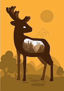 具有森林背景的鹿 抽象地代表着世界 矢量(矢量)图片