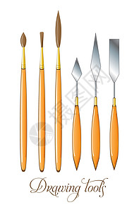 一套绘图工具 布鲁什和调色板刀 矢量图片