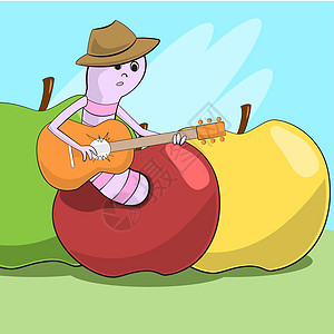 欢快的蠕虫从苹果里爬出来弹吉他 韦克托图片
