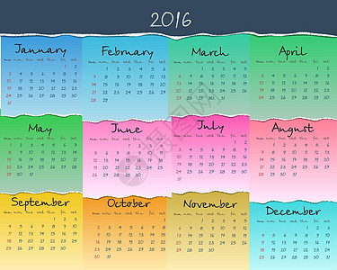 2016 年的简单多彩日历 星期日开始一周 韦克托图片