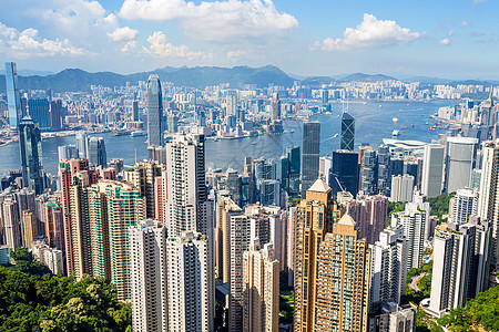 香港建筑学蓝色天际办公室商业晴天海景中心市中心摩天大楼图片