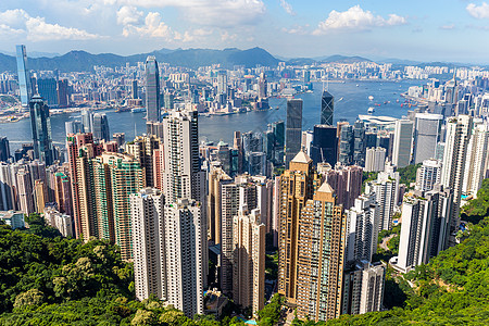 香港市晴天日出商业城市建筑物旅游蓝色天际地标天空图片