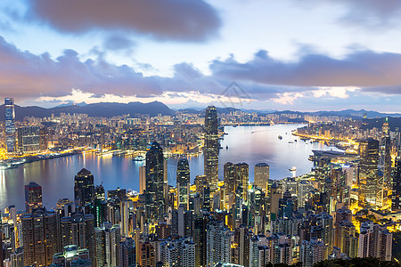 香港日出商业场景地标建筑物办公室景观港口太阳摩天大楼天际图片