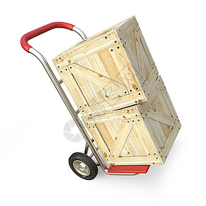 装木箱的手持卡车 交货概念 3D货运送货贸易命令大车过境后勤运输礼物商品图片