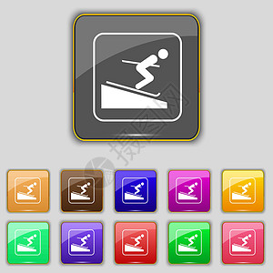 Skier 图标符号 您的站点设置有11个彩色按钮 矢量滑雪滑雪者假期空气插图寄宿生危险冻结下坡艺术图片