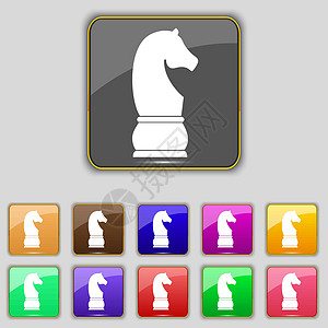 象棋骑士图标符号 设置您网站的11个彩色按钮 矢量图片