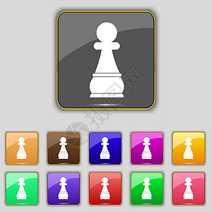 国际象棋典当图标标志 为您的站点设置十一个彩色按钮 韦克托图片