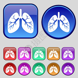 肺图标标志 一套十二个复古按钮为您的设计 韦克托实验室胸部艺术医生科学药品器官插图生物学身体图片