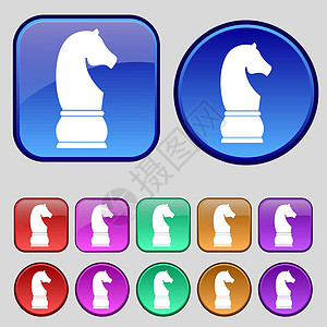 象棋骑士图标符号 一组12个旧按钮用于设计 矢量图片
