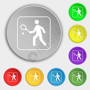 网球运动员图标标志 八个平面按钮上的符号 韦克托图片