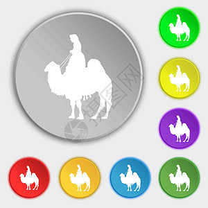 骆驼图标标志 八个平面按钮上的符号 韦克托图片