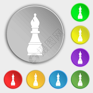 象棋主教图标符号 8个平板按钮上的符号 矢量图片