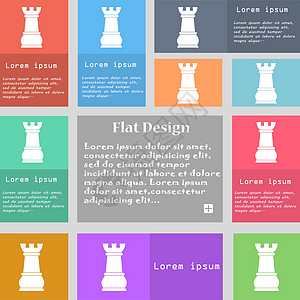 国际象棋 Rook 图标标志 一组带文本空间的彩色按钮 韦克托图片