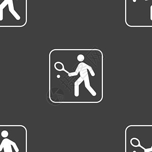 网球运动员标志 灰色背景上的无缝模式 韦克托行动球拍竞争锦标赛黑色插图反手粉碎游戏运动图片