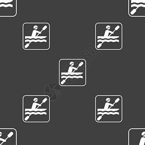 划独木舟的标志 灰色背景上的无缝模式 韦克托行动运动短跑皮艇插图运动员速度滑雪阴影竞赛图片