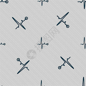 心跳标志 具有几何纹理的无缝模式 韦克托力量脉动疾病脉冲插图心电图海浪保健病人光束图片