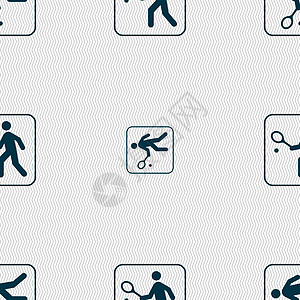 网球运动员标志 具有几何纹理的无缝模式 韦克托锦标赛行动球拍反手艺术爱好男人活动服务身体图片