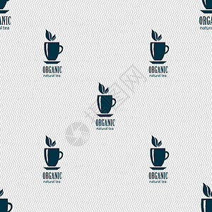 有机天然茶标志 具有几何纹理的无缝模式 韦克托薄荷酿造金子框架叶子香气食物饮料标签文化图片