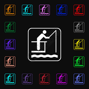 钓鱼图标标志 您设计的很多彩色符号 韦克托图片