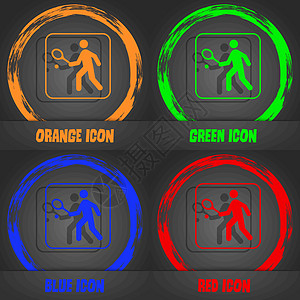 网球运动员图标 时尚的现代风格 在橙色 绿色 蓝色 红色设计中 向量图片